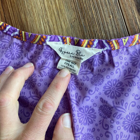 Gypsie Blu Kaftan in Purple & Yellow Design One Size Tunic Boho Casual Beach - Picture 2 of 6